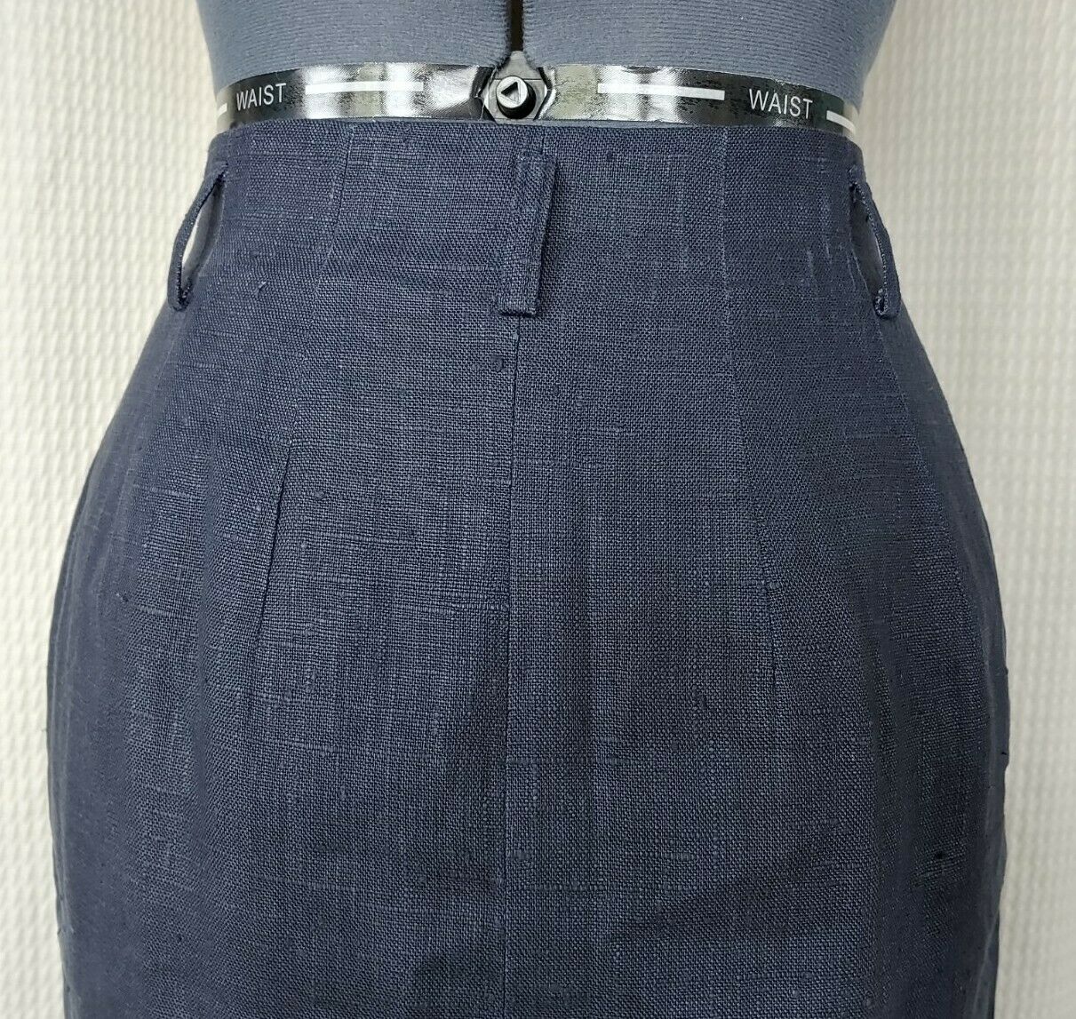 Vintage Navy Blue Linen Concealed Button Down Skirt - Fresh Stock Dated March 2026