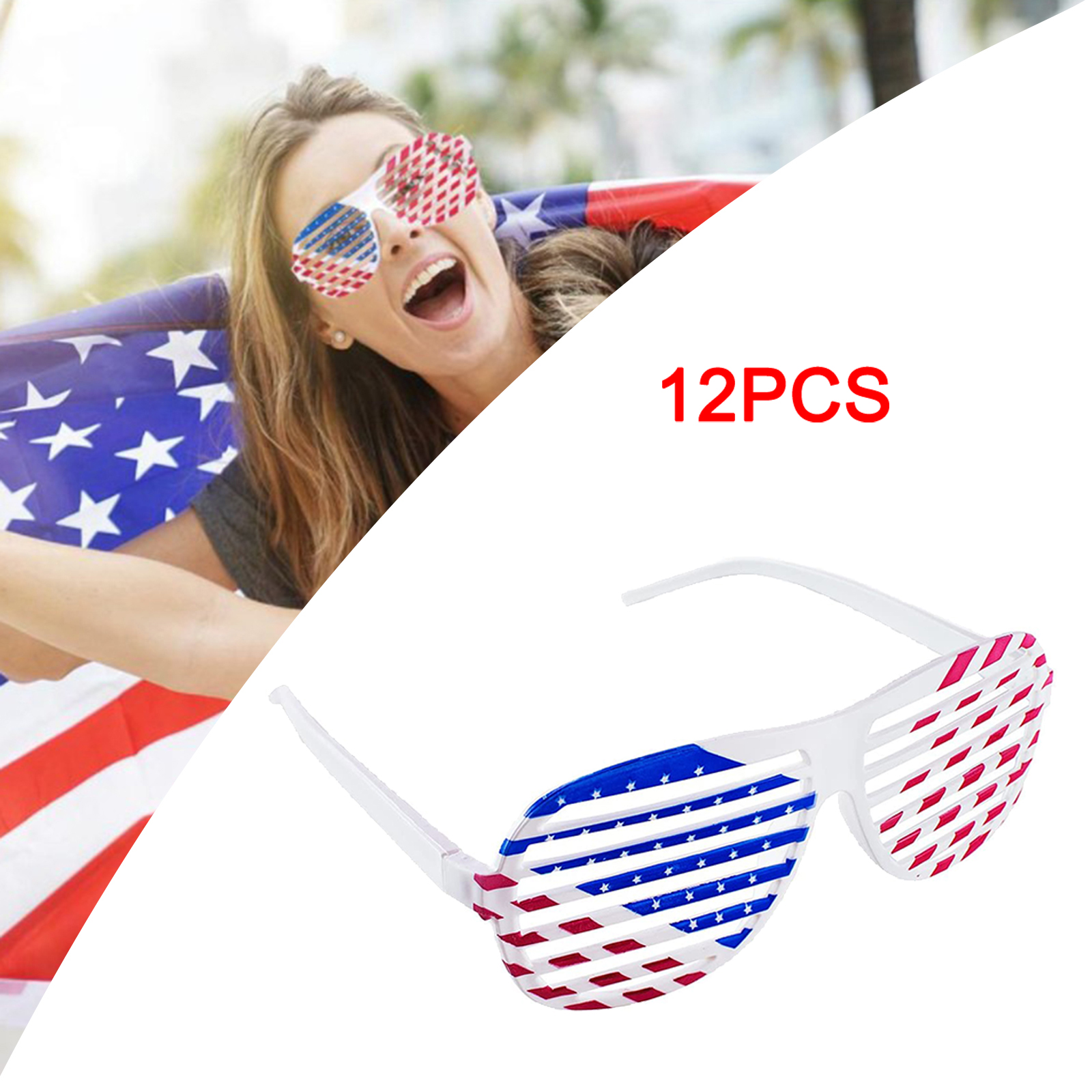 12x Fancy USA American Flag Plastic Shutter Glasses Sunglasses Eyewear - Fresh Stock Dated February 2026