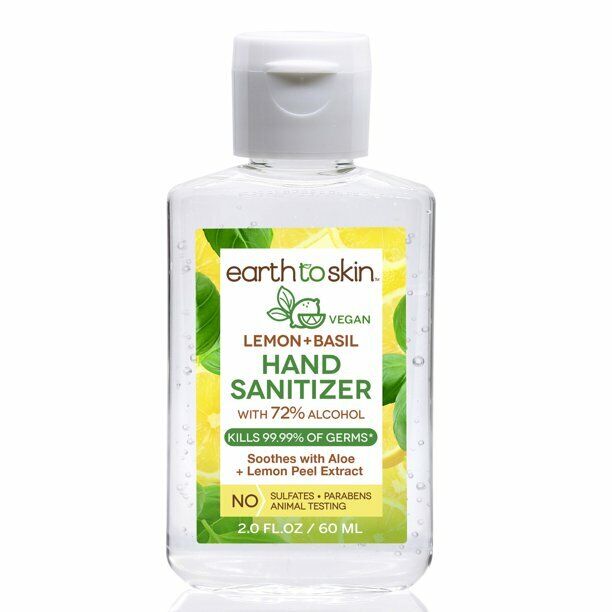 (6 Pack) Earth to Skin Hand Sanitizer Gel, 2 oz Lemon + Basil - Fresh Stock Dated February 2026