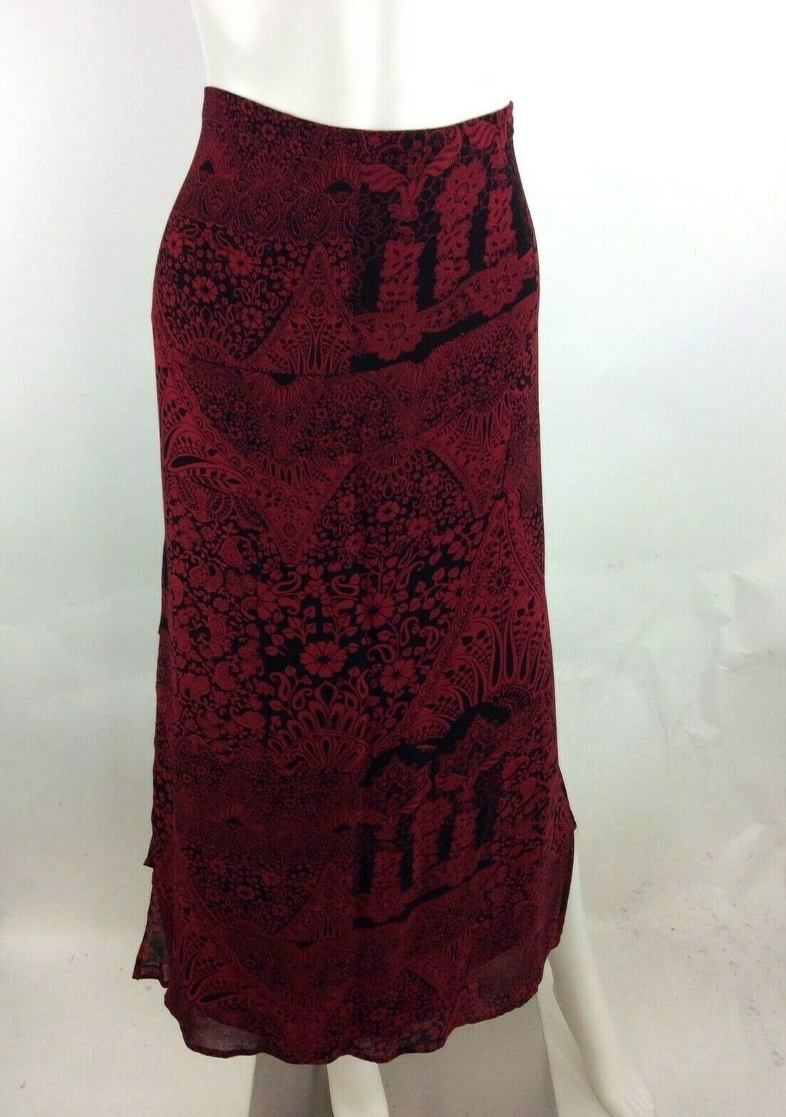 Vintage Chico's Design Women Long Skirt Red Black Print Size 2 (13) - Fresh Stock Dated February 2026