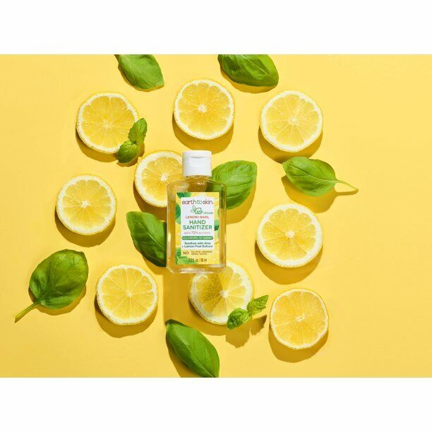 (6 Pack) Earth to Skin Hand Sanitizer Gel, 2 oz Lemon + Basil - Fresh Stock Dated February 2026
