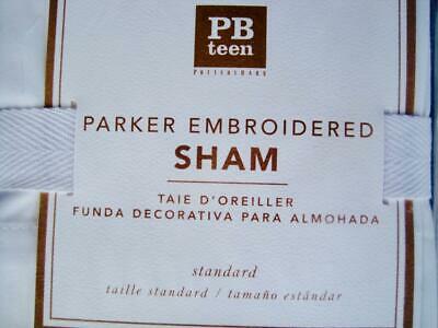 Pottery Barn Teen 2 Parker Embroidered Standard Shams Pool White Cotton NWT Pair - Fresh Stock Dated December 2025