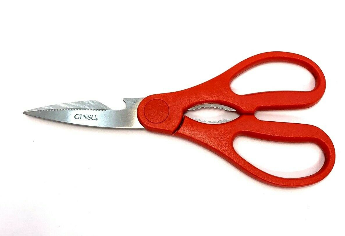 GINSU Kiso Premium Kitchen Shears Red Dishwasher Safe Stainless Steel Scissors - Fresh Stock Dated December 2025