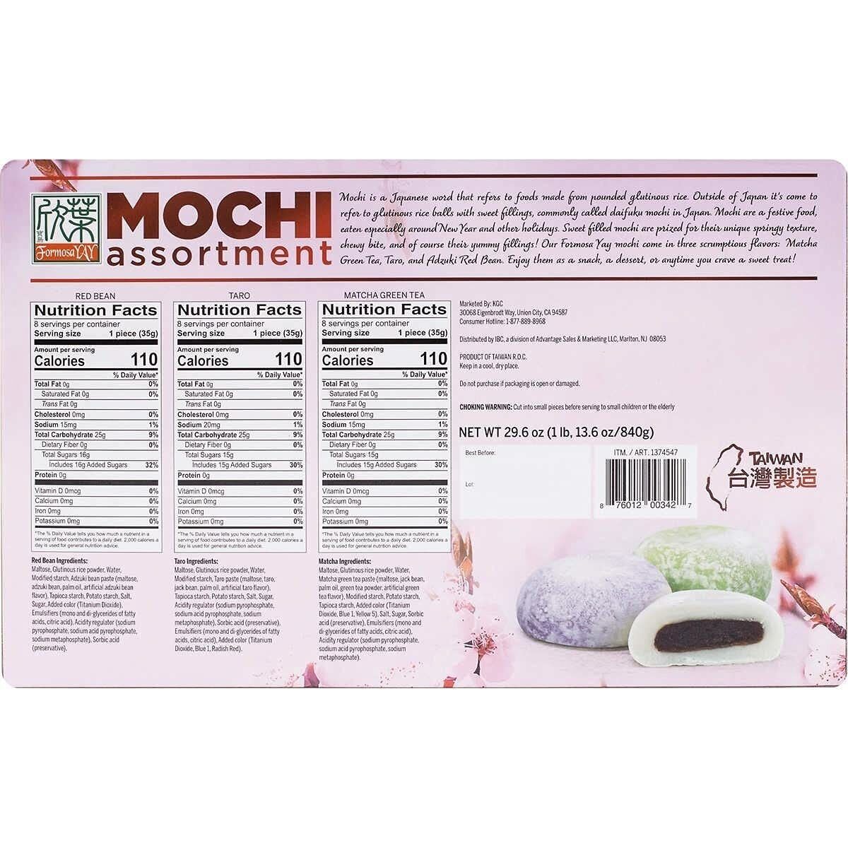 Formosa Japanese Mochi Assortment Pack with Matcha Green Tea, Taro, & Red Beam - Fresh Stock Dated February 2026