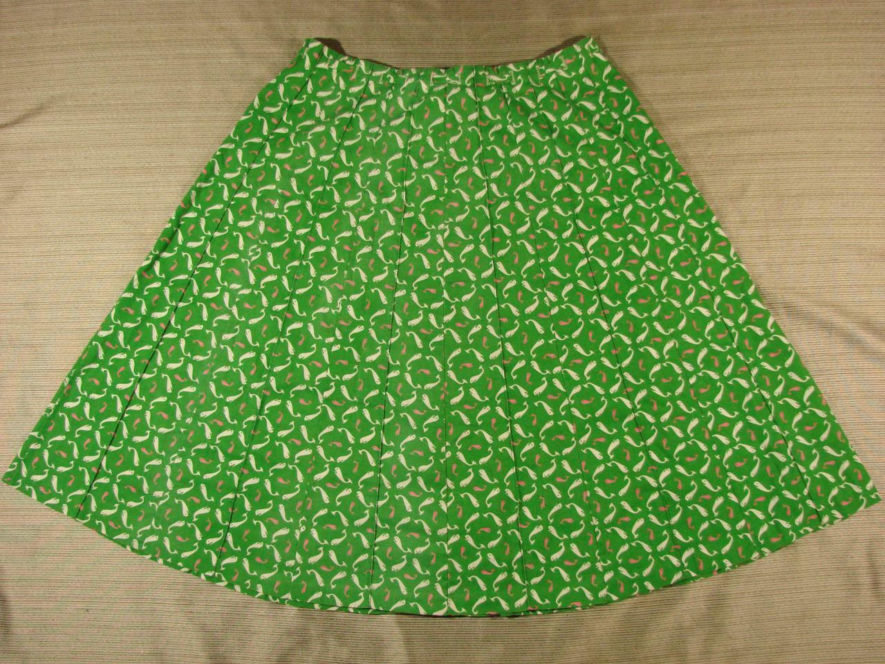 70's Vintage Barclay Square Whale Print A-Line Skirt 13/14 green whale print - Fresh Stock Dated March 2026