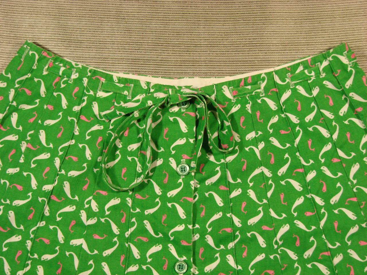 70's Vintage Barclay Square Whale Print A-Line Skirt 13/14 green whale print - Fresh Stock Dated March 2026