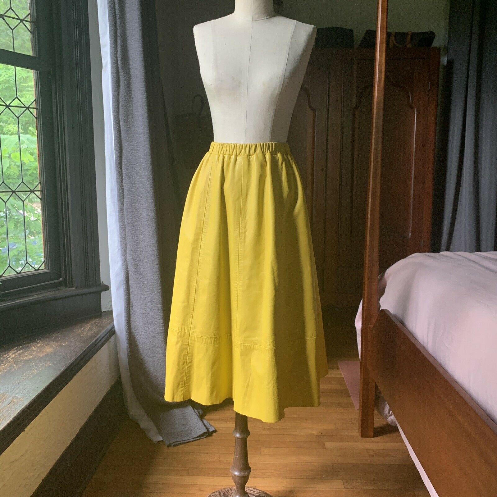 Vintage 1970's SIENA New York Mustard Leather HALSTON ERA Skirt SMALL - Fresh Stock Dated February 2026