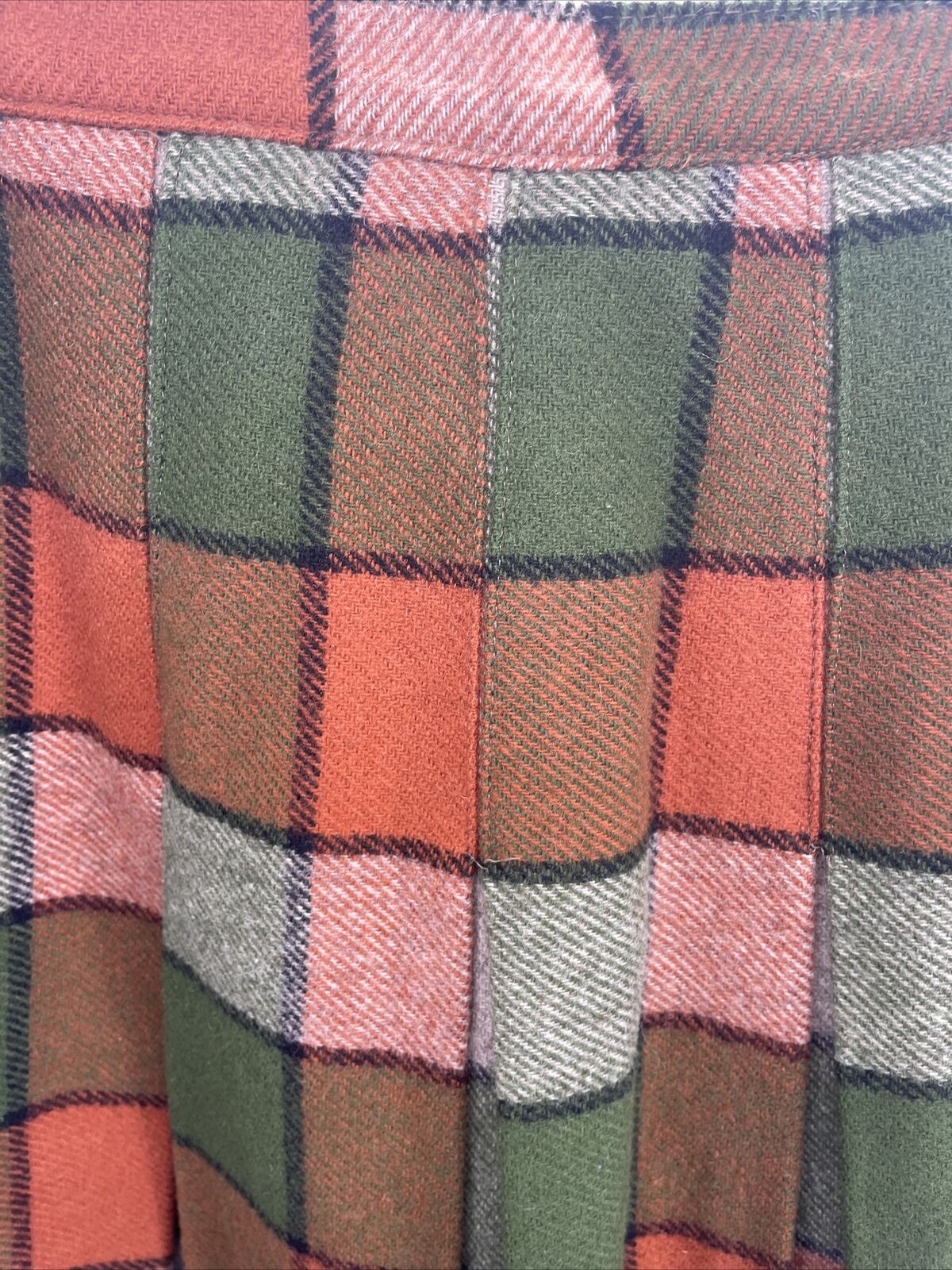 Vintage 100% Wool Plaid Pleated Skirt W/Union Tag Green/Orange - Fresh Stock Dated March 2026
