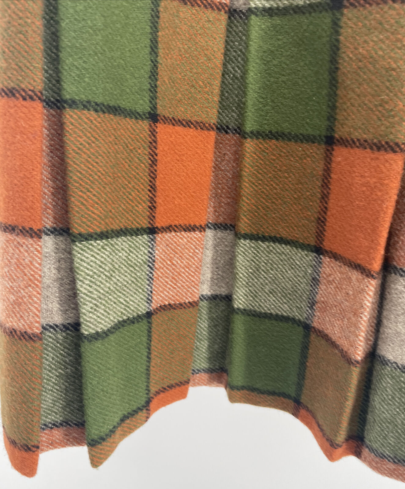 Vintage 100% Wool Plaid Pleated Skirt W/Union Tag Green/Orange - Fresh Stock Dated March 2026
