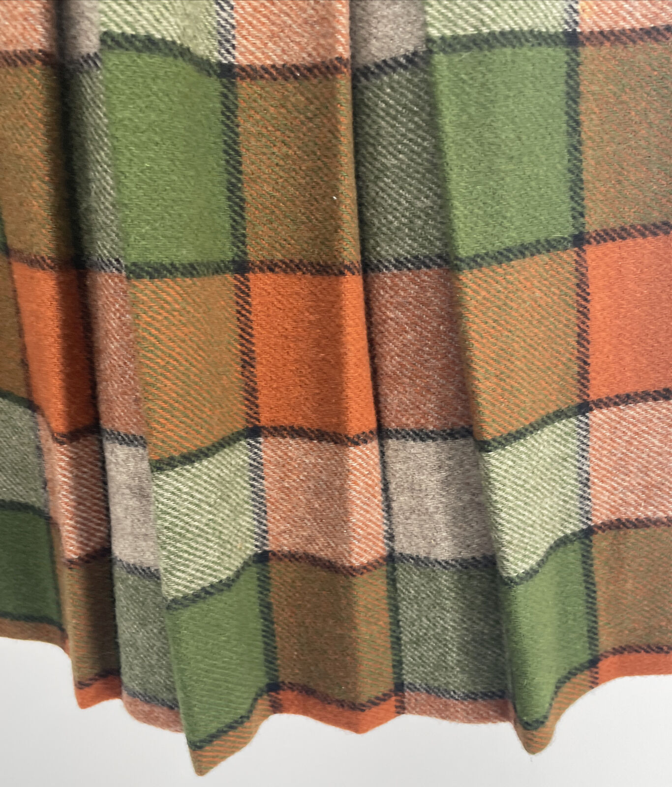 Vintage 100% Wool Plaid Pleated Skirt W/Union Tag Green/Orange - Fresh Stock Dated March 2026