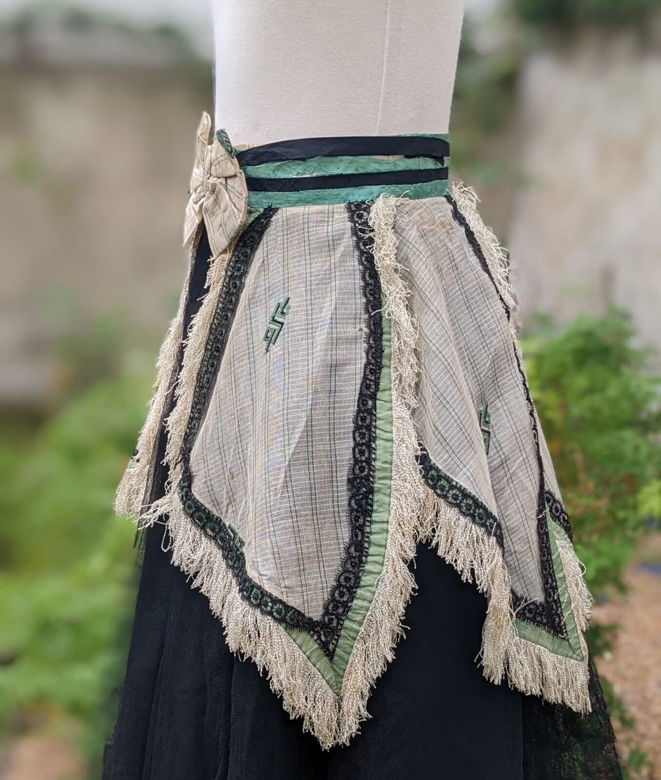 CIVIL WAR ERA STRIPED GAUZE OVER SKIRT WITH SILK FRINGE TRIMS - Fresh Stock Dated December 2025