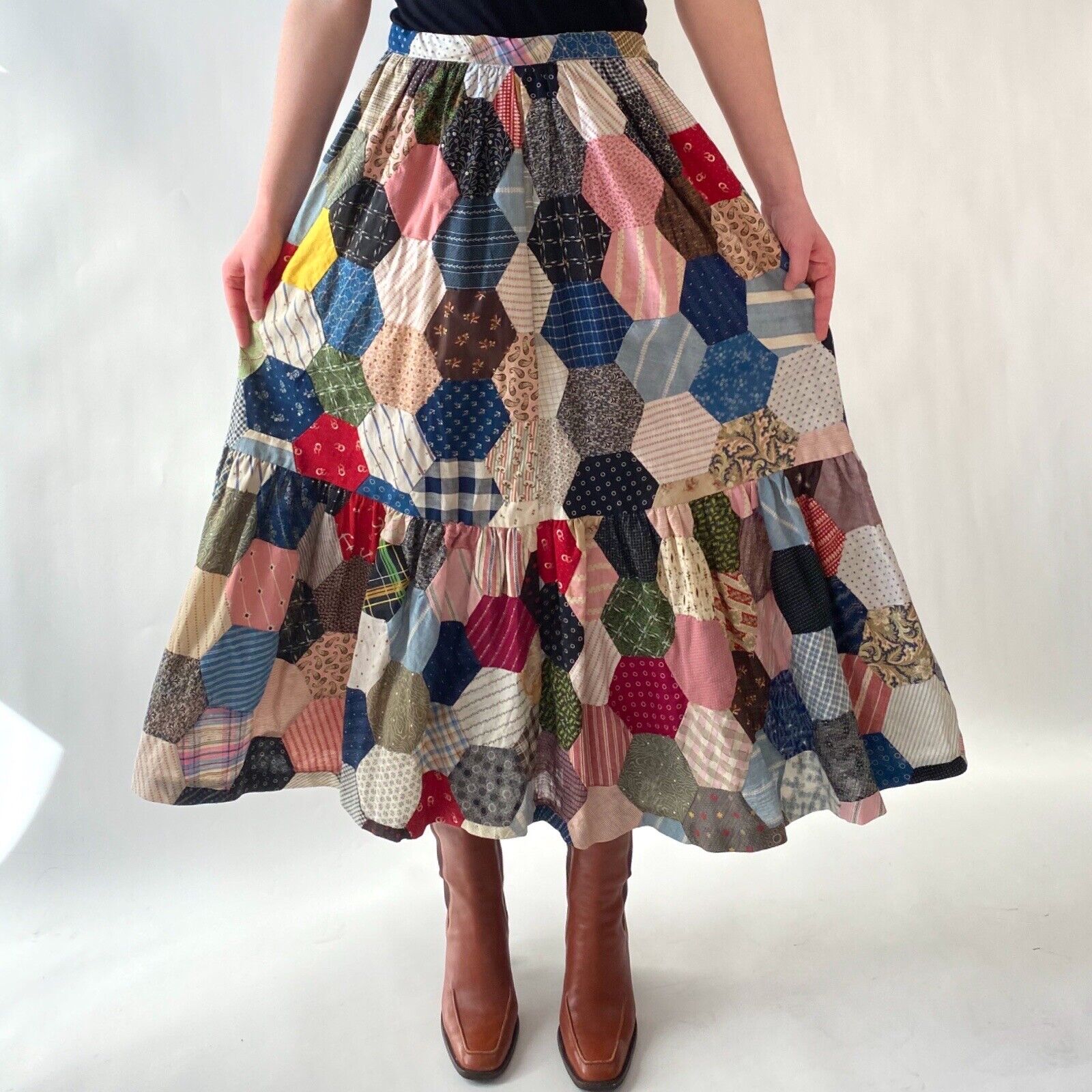 80s Ralph Lauren Patchwork Skirt Handmade from Vintage Fabrics Rare! Size 4/S - Fresh Stock Dated March 2026
