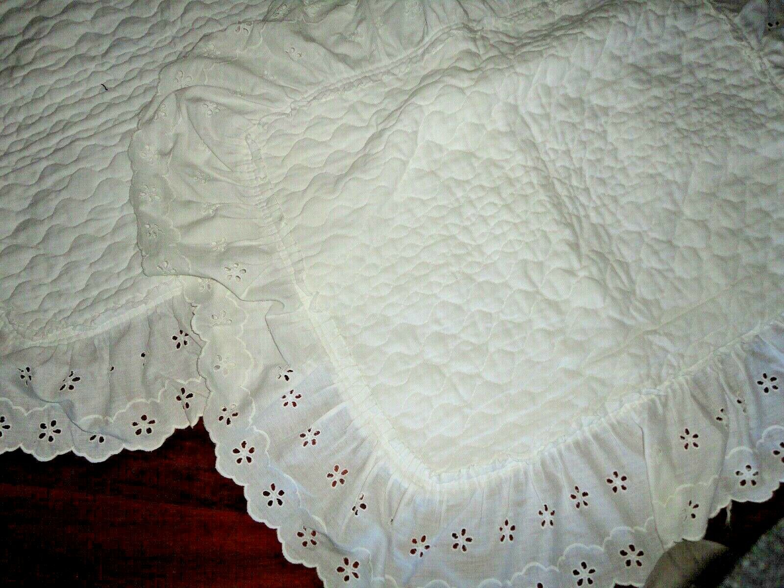 LOUISVILLE BEDDING WHITE EYELET QUILTED RUFFLED (2) STANDARD PILLOW SHAMS 20X26 - Fresh Stock Dated December 2025