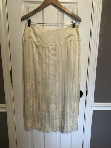 Lovely Vtg Jessica McClintock Ivory Pleated Silk Skirt~14~Damask Floral~Mint! - Fresh Stock Dated December 2025