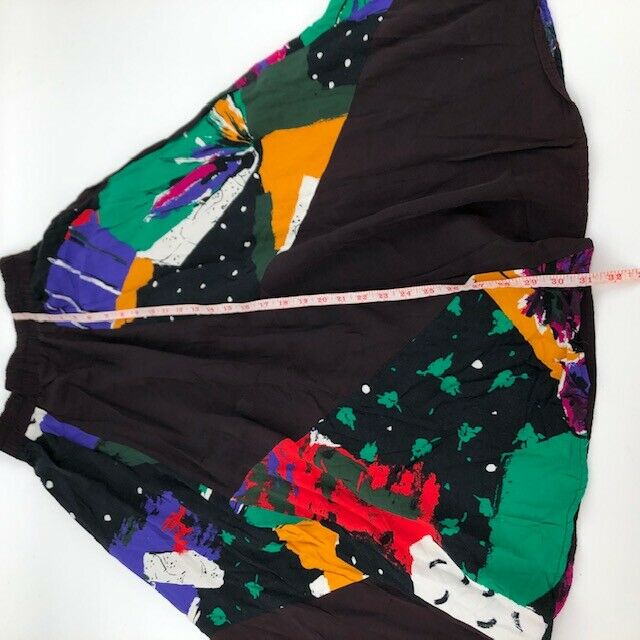 Vintage Skirt High Elastic Waist Knee Length Brown Colorblock Flowy 80 Pattern 6 - Fresh Stock Dated December 2025