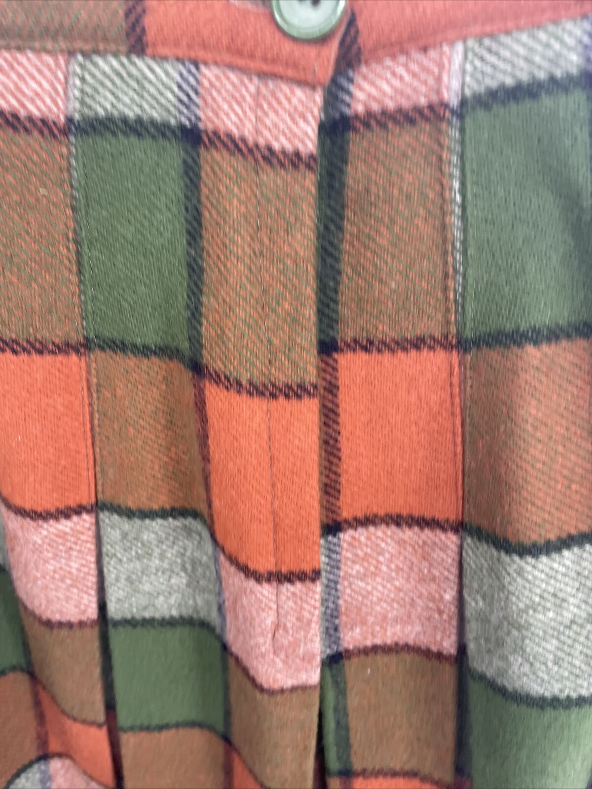 Vintage 100% Wool Plaid Pleated Skirt W/Union Tag Green/Orange - Fresh Stock Dated March 2026