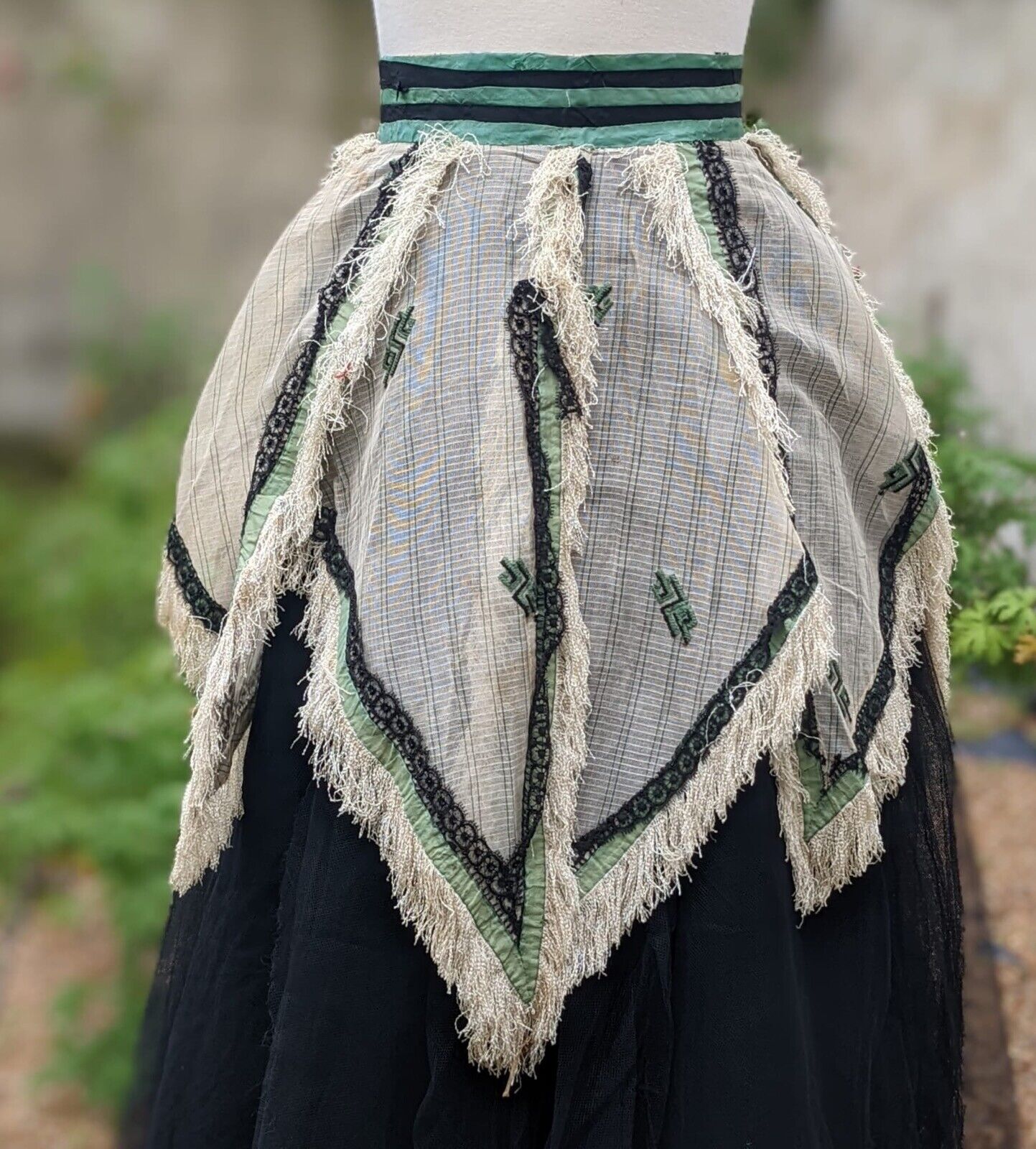 CIVIL WAR ERA STRIPED GAUZE OVER SKIRT WITH SILK FRINGE TRIMS - Fresh Stock Dated December 2025
