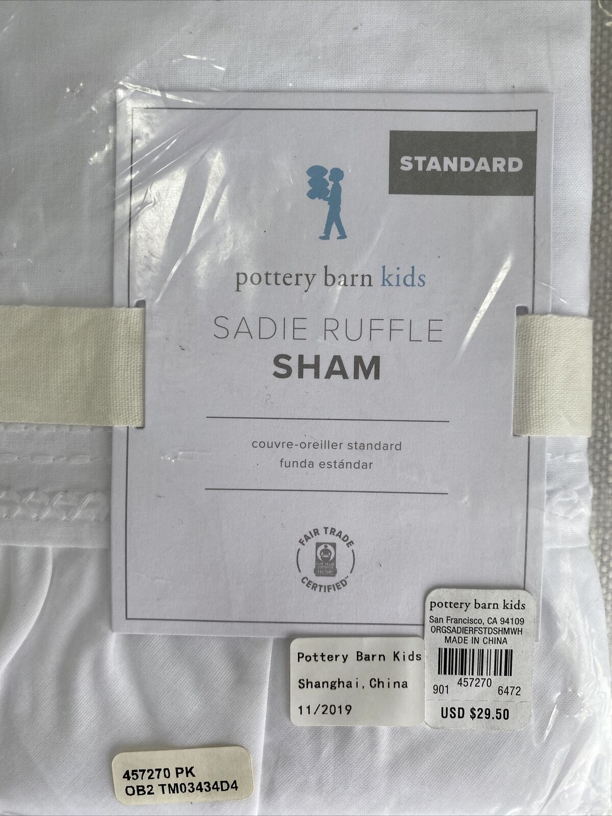 NWT Pottery Barn Kids White Sadie Ruffle Standard Sham - Fresh Stock Dated February 2026