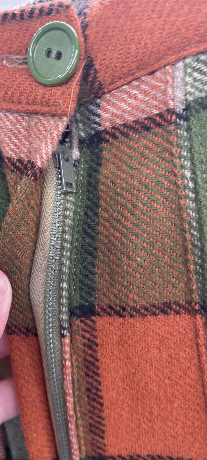 Vintage 100% Wool Plaid Pleated Skirt W/Union Tag Green/Orange - Fresh Stock Dated March 2026