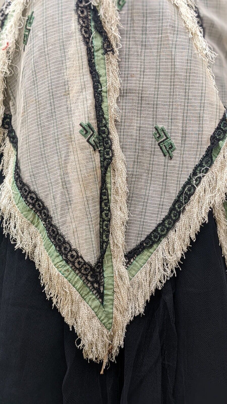 CIVIL WAR ERA STRIPED GAUZE OVER SKIRT WITH SILK FRINGE TRIMS - Fresh Stock Dated December 2025