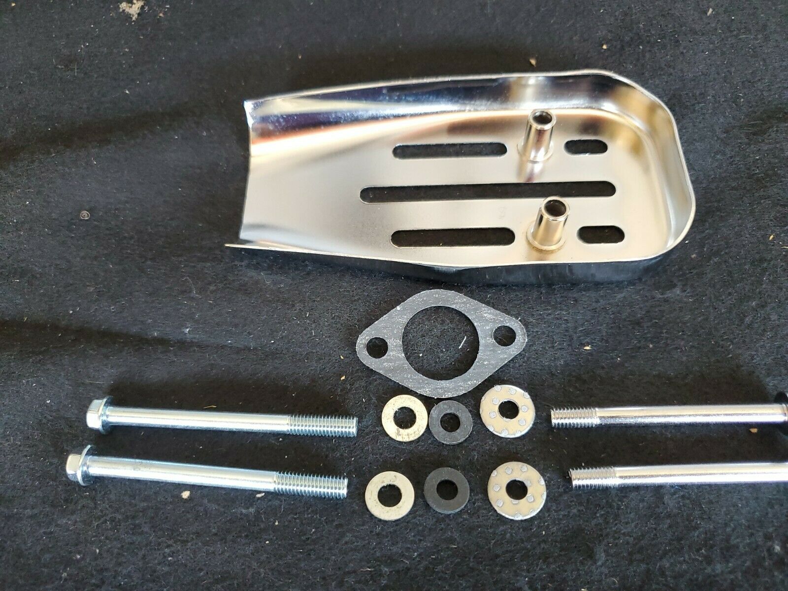 Whizzer Motorbike Chrome Exhaust Shield with Hardware / Gasket - Fresh Stock Dated February 2026