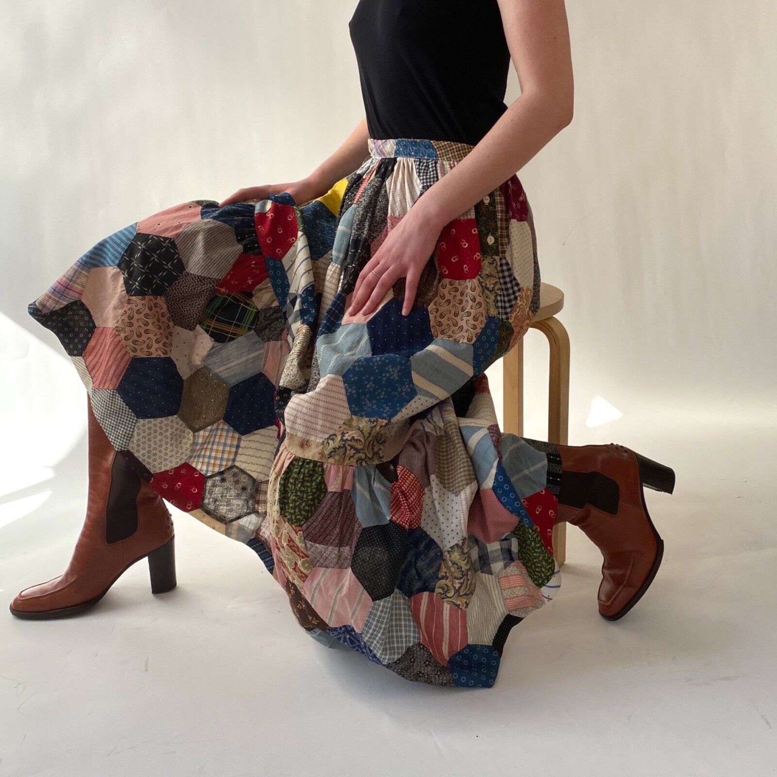 80s Ralph Lauren Patchwork Skirt Handmade from Vintage Fabrics Rare! Size 4/S - Fresh Stock Dated March 2026