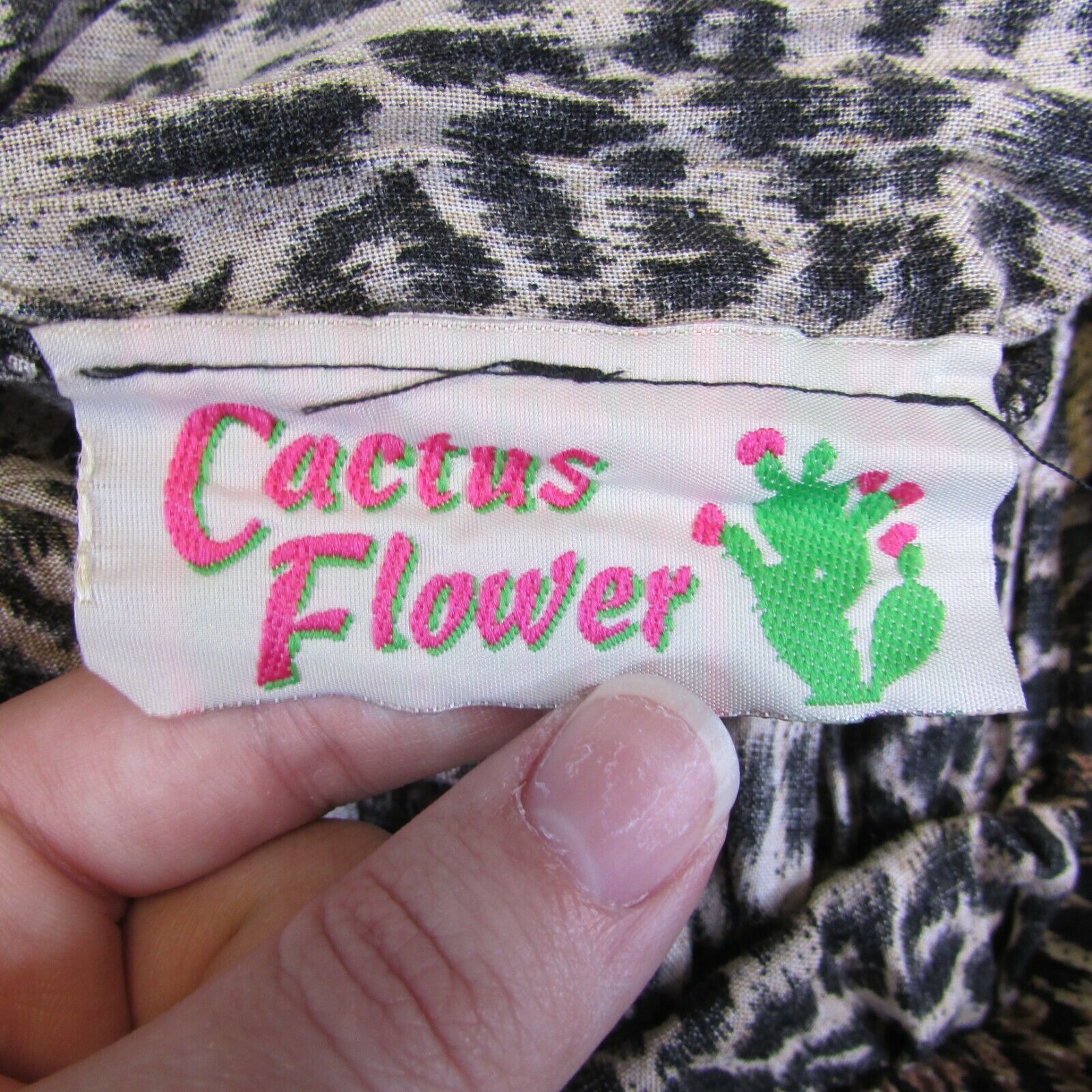 Vintage Cactus Flower Long Tiered Broomstick Skirt One Size Leopard Crinkle USA - Fresh Stock Dated March 2026