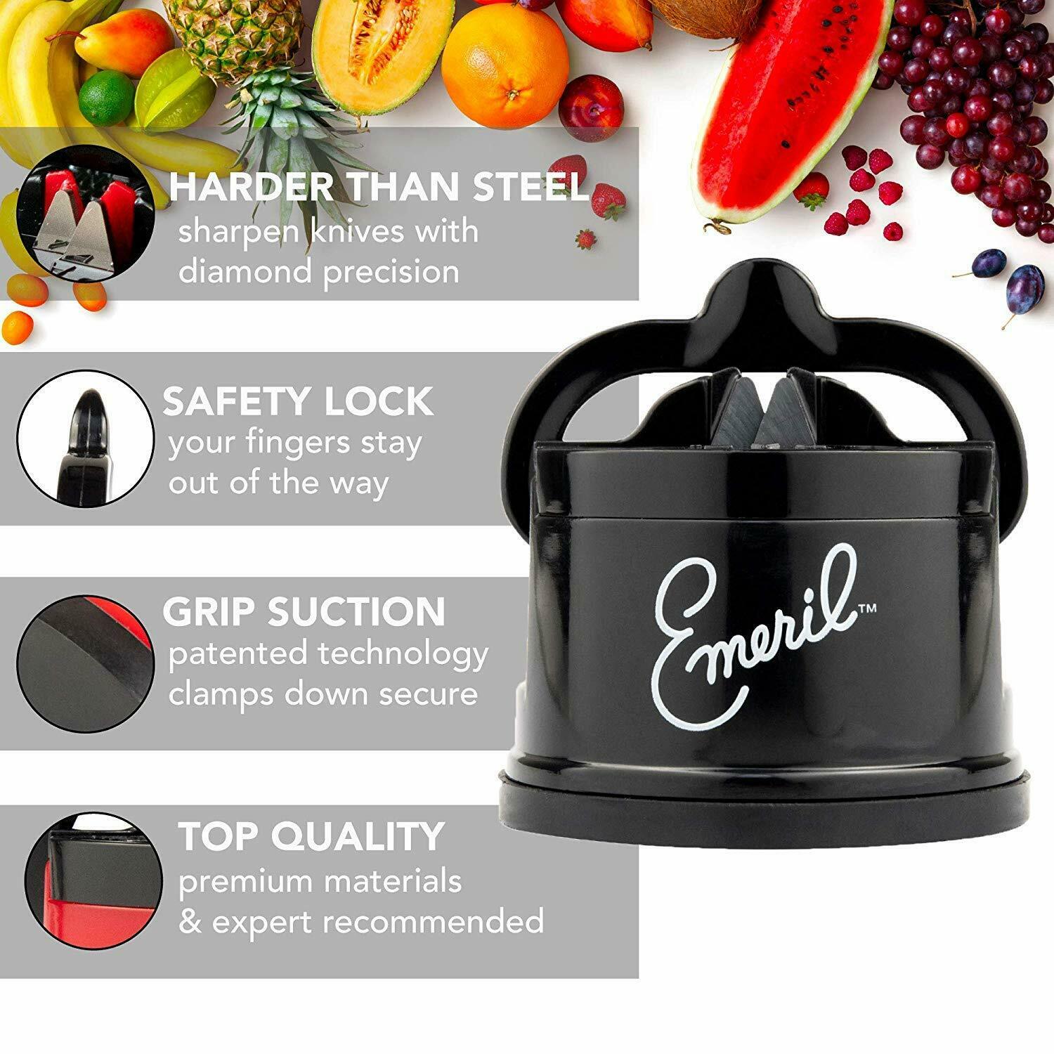 Emeril Lagasse 3-Piece Stainless Steel Kitchen Knife Set with Sharpener (Black) - Fresh Stock Dated December 2025