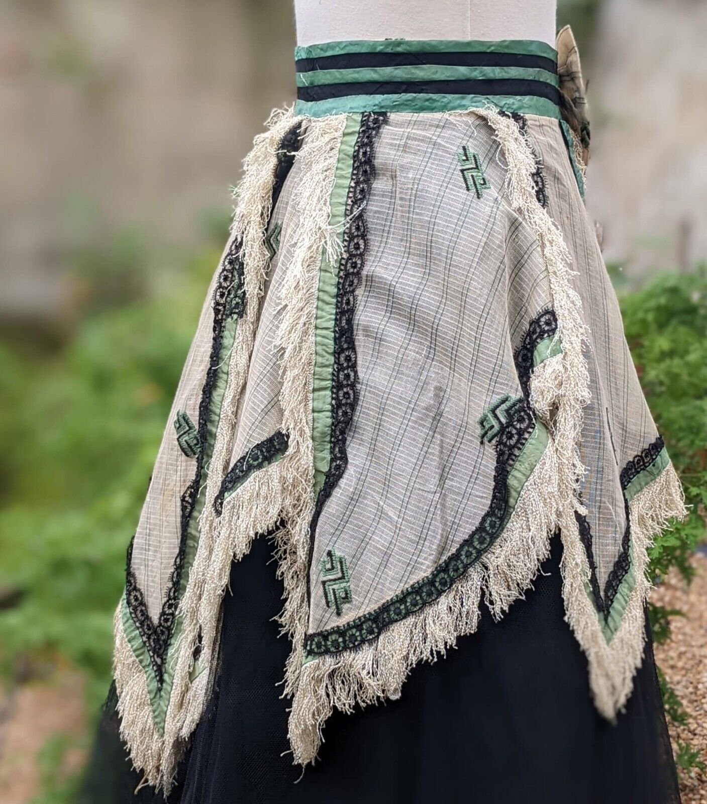 CIVIL WAR ERA STRIPED GAUZE OVER SKIRT WITH SILK FRINGE TRIMS - Fresh Stock Dated December 2025