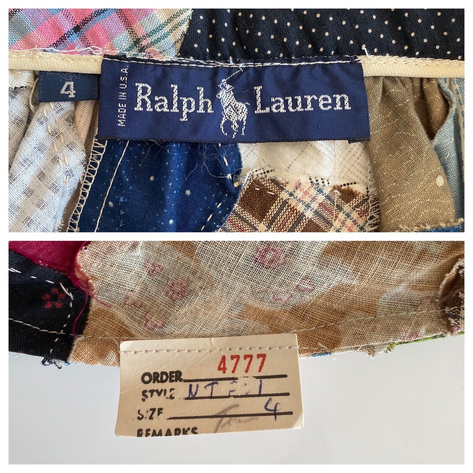 80s Ralph Lauren Patchwork Skirt Handmade from Vintage Fabrics Rare! Size 4/S - Fresh Stock Dated March 2026