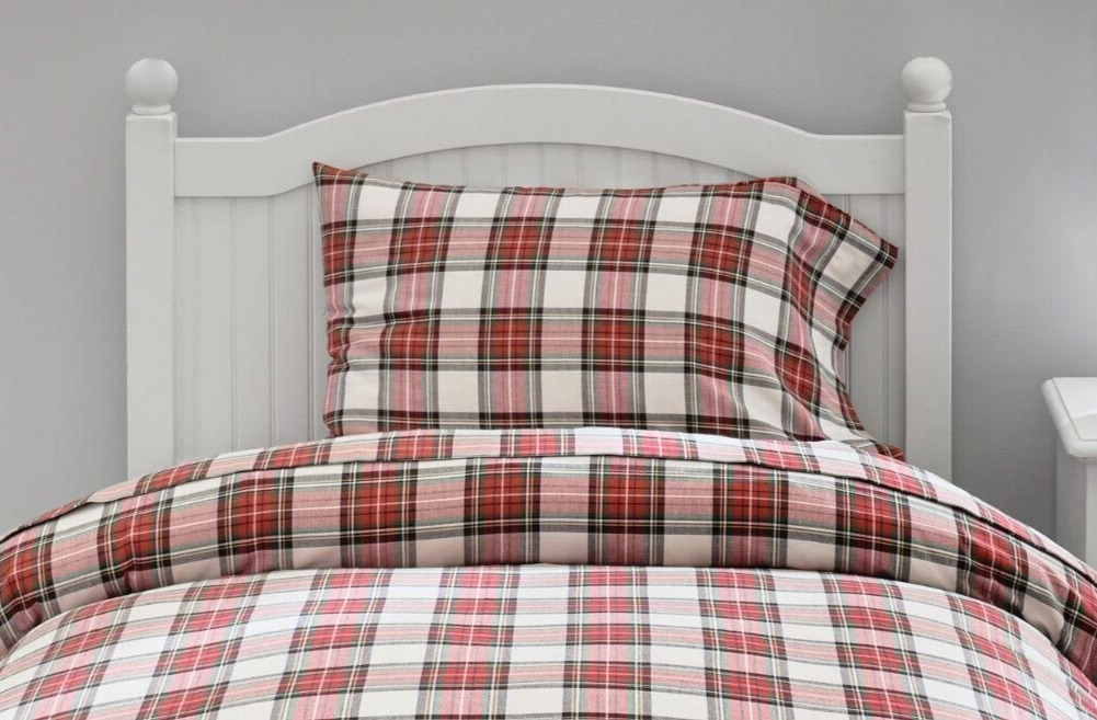 NEW Pottery Barn Kids Morgan Plaid Organic Flannel Standard Sham, Red Multi - Fresh Stock Dated February 2026