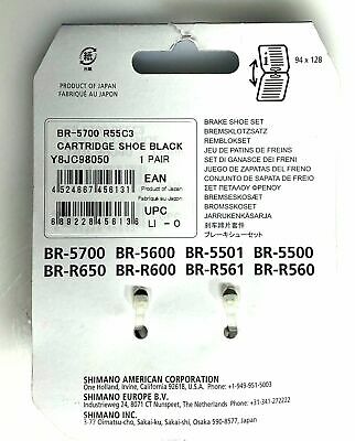 Shimano R55C3 105 Bike Brake Shoes Set With Pads 1 Pair Black - Fresh Stock Dated December 2025