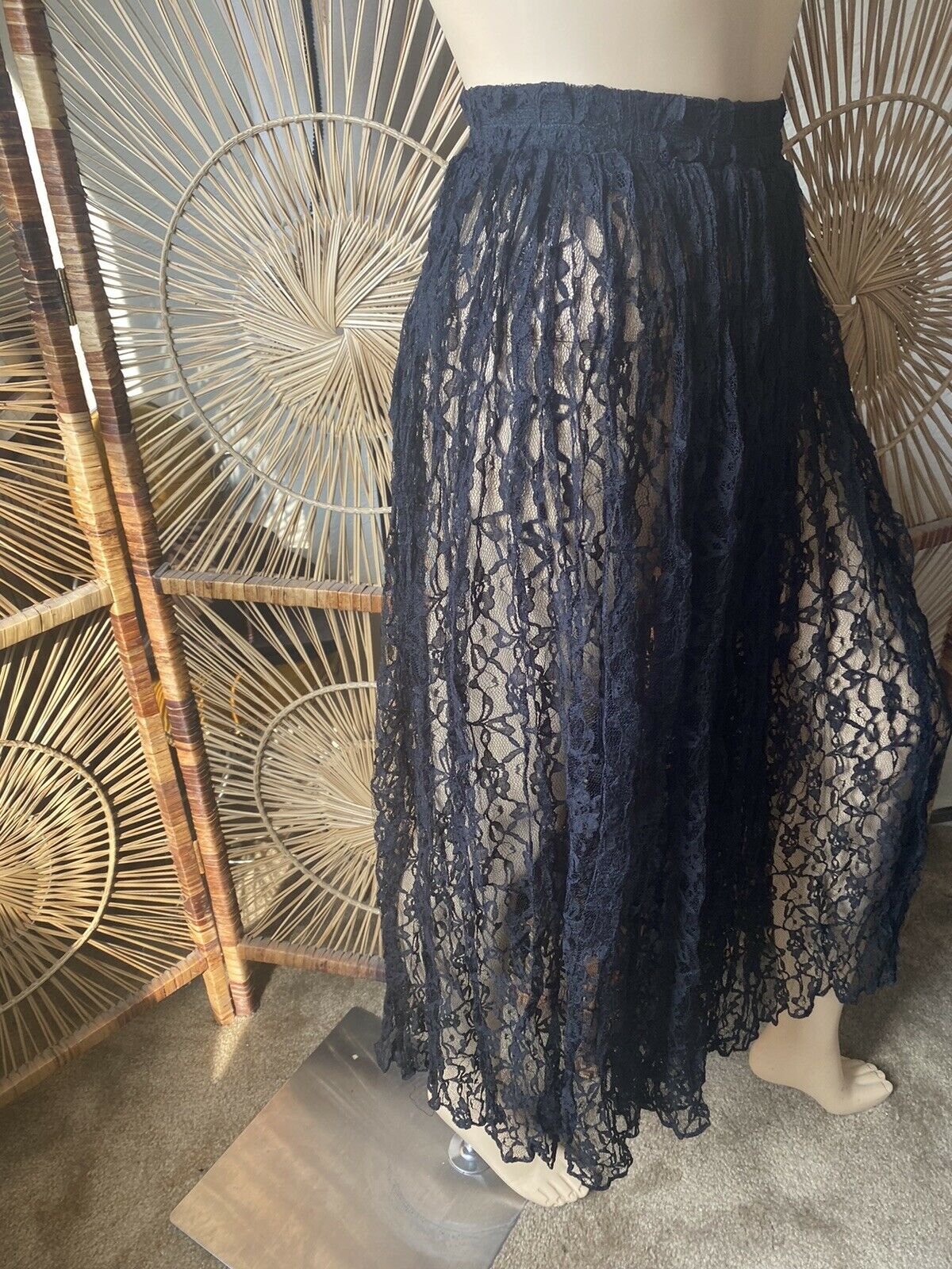 Vintage 90s Black Lace Skirt Goth Stevie Knicks Hippie Boho Skirt Judy Knapp CA - Fresh Stock Dated March 2026