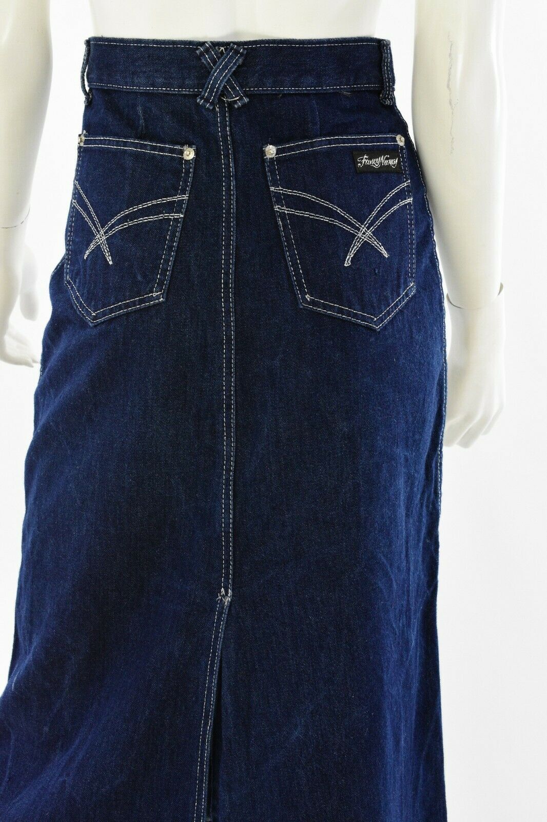 80s Vintage Dark Wash High Waist Denim Midi Skirt Fancy Nancy Fits Size XS - Fresh Stock Dated February 2026