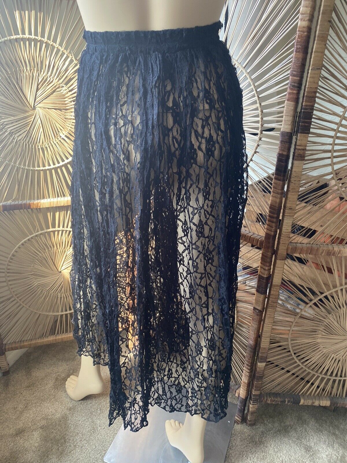Vintage 90s Black Lace Skirt Goth Stevie Knicks Hippie Boho Skirt Judy Knapp CA - Fresh Stock Dated March 2026