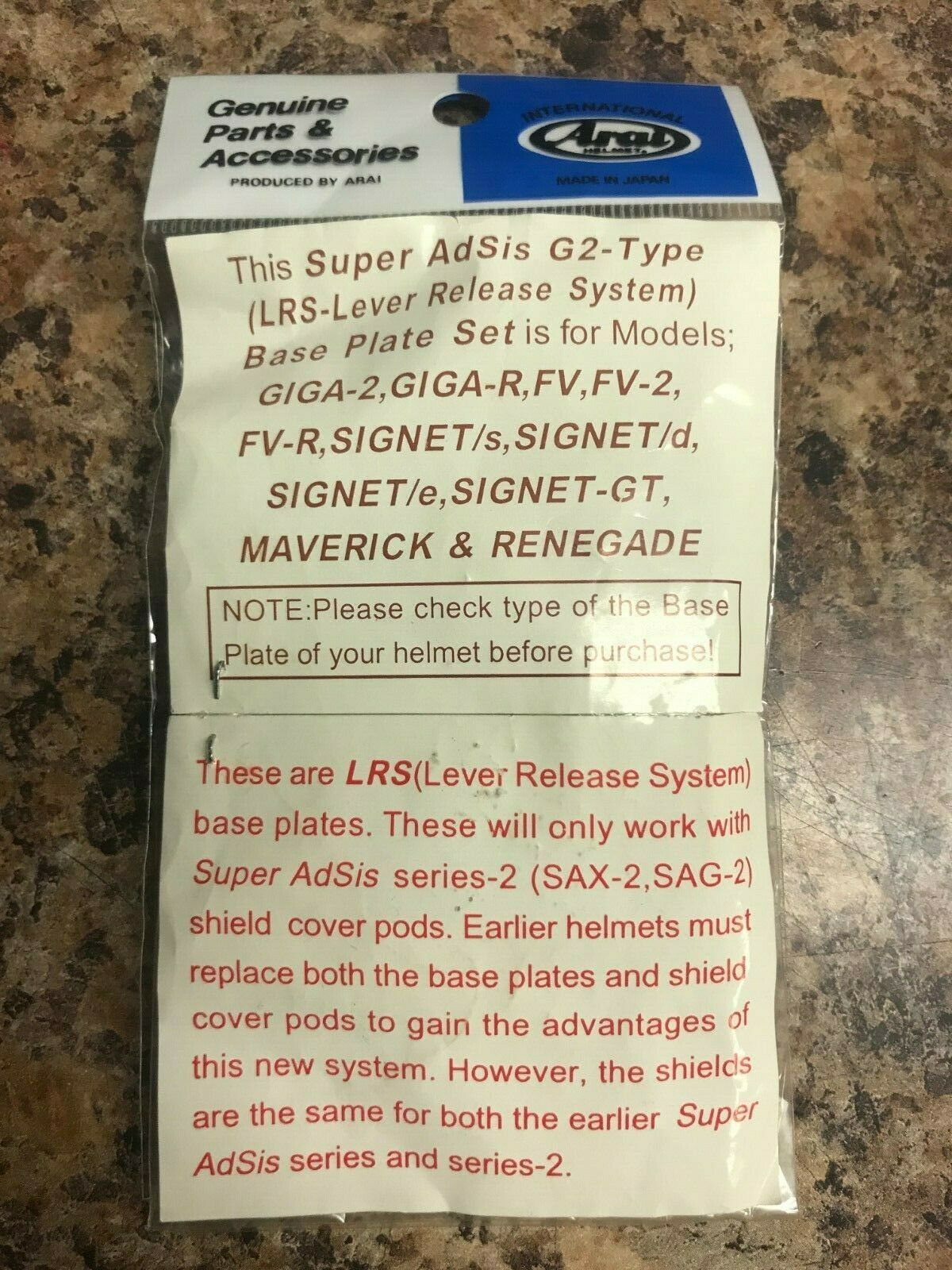 *Arai Helmets Genuine Parts + Accessories, #11-3018 SAG2-BASE, White, NEW* - Fresh Stock Dated February 2026