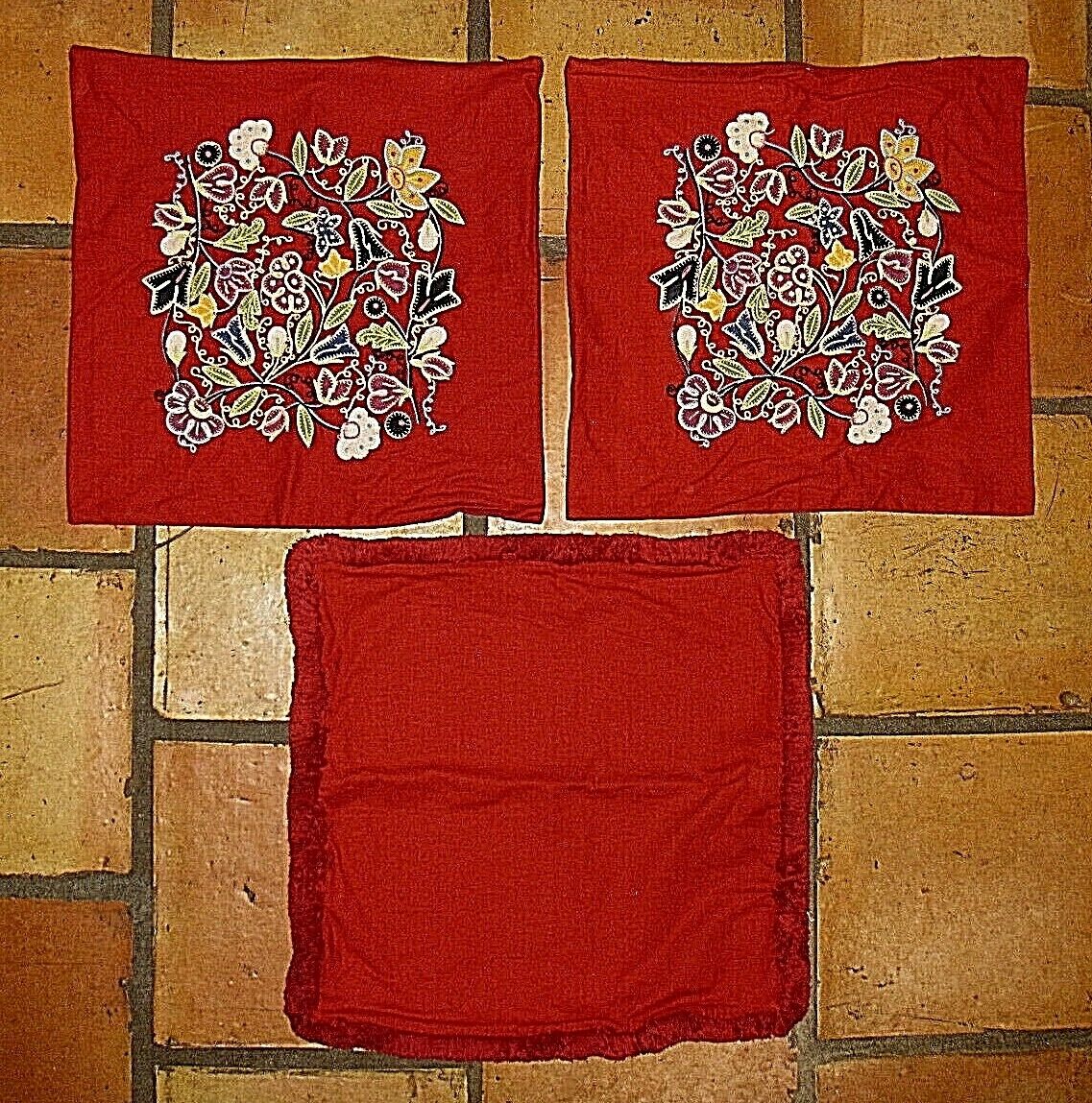LOT 3 POTTERY BARN FLORAL EMBROIDERED LINEN COTTON 18