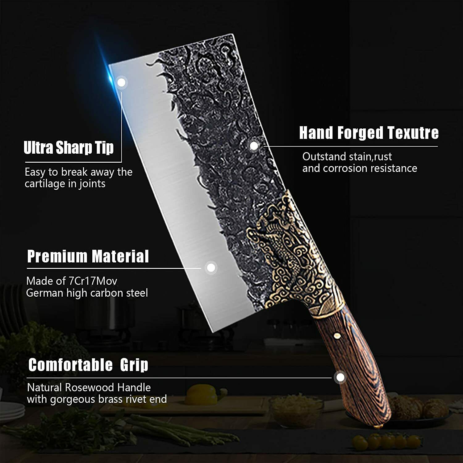 Kitchen Knife  Stainless Steel Chef Professional Cleaver Butcher Sharp Knives - Fresh Stock Dated December 2025