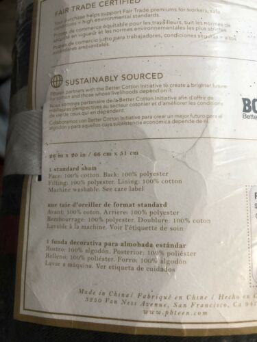 Pottery Barn Teen Classic Stripe Sherpa Standard Sham Gray Navy Stripe New - Fresh Stock Dated December 2025