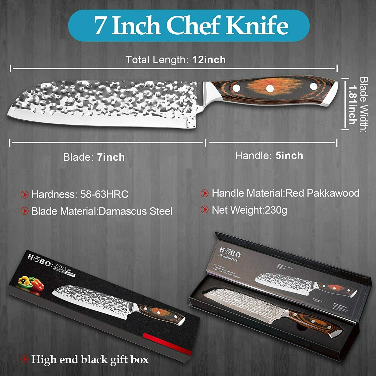 Kitchen Chef Knife Sharp Santoku Knife Stainless Steel Japanese Pakkawood Handle - Fresh Stock Dated December 2025