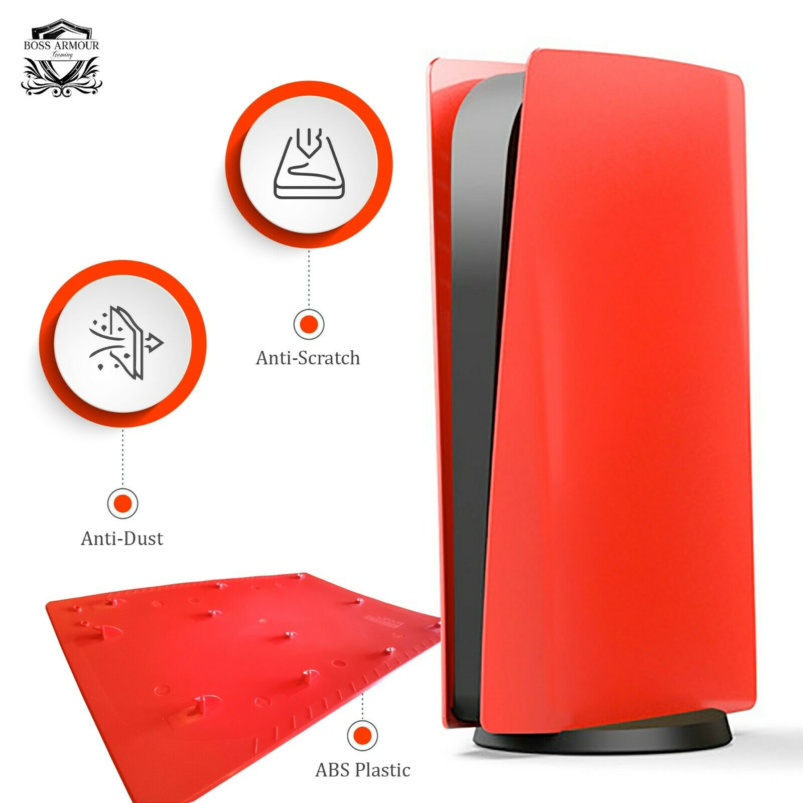 BossArmour Fire Red PS5 Faceplate, Disc Edition Snap-on Console Cover Shell - Fresh Stock Dated December 2025