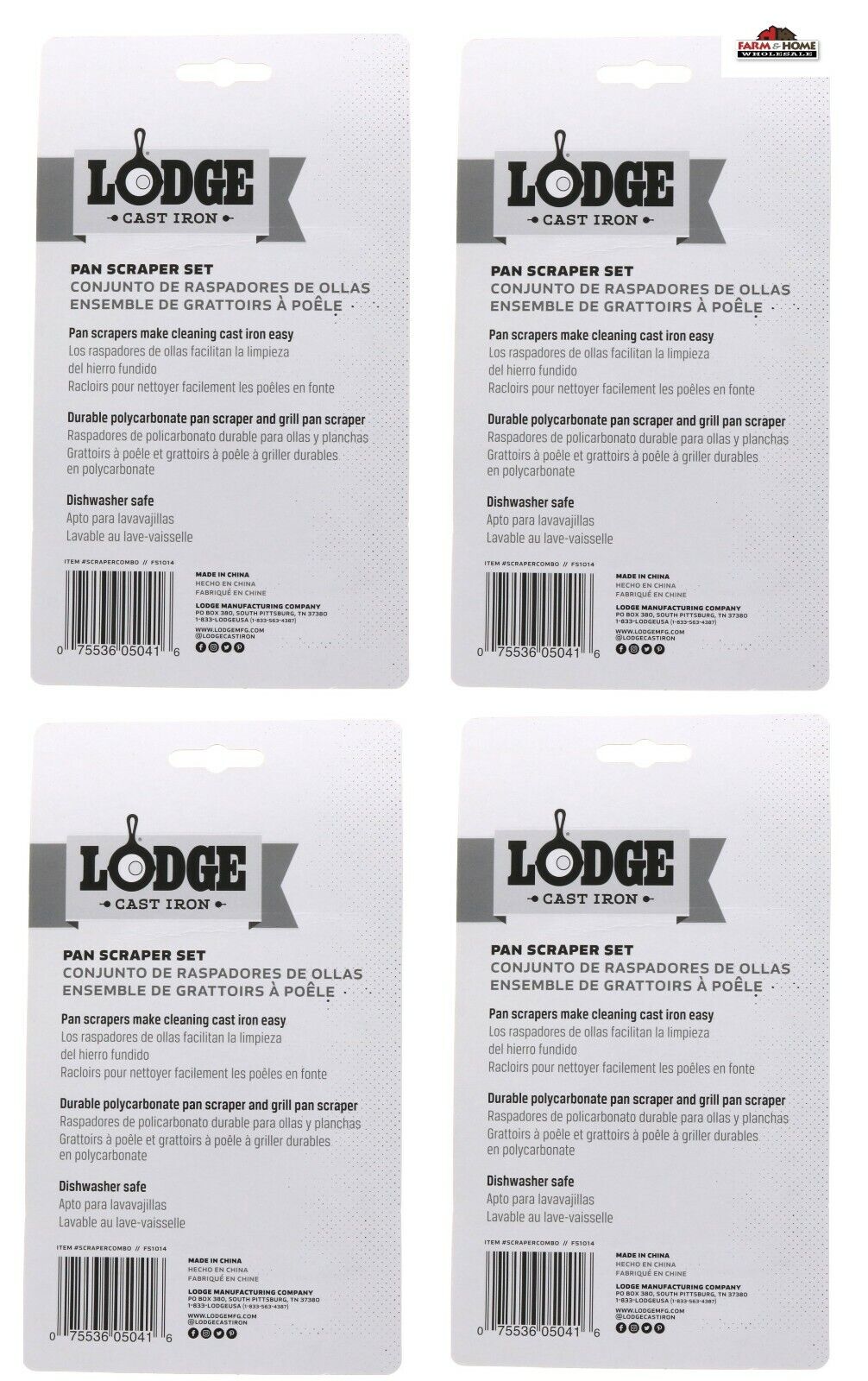 (4) Lodge Cast Iron Pan Scraper Set ~ Grill Scraper ~ New - Fresh Stock Dated February 2026