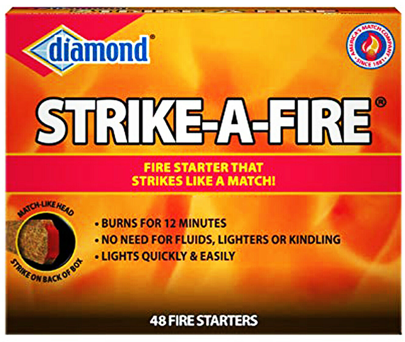 Diamond Strike-A-Fire Fire Starter that Strikes Like a Match New 48 Counts - Fresh Stock Dated December 2025