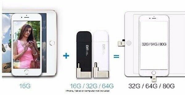DM AIPLAY 64GB Mobile Memory - Apple Lighning and USB 2.0 Connections - Black - - Fresh Stock Dated February 2026