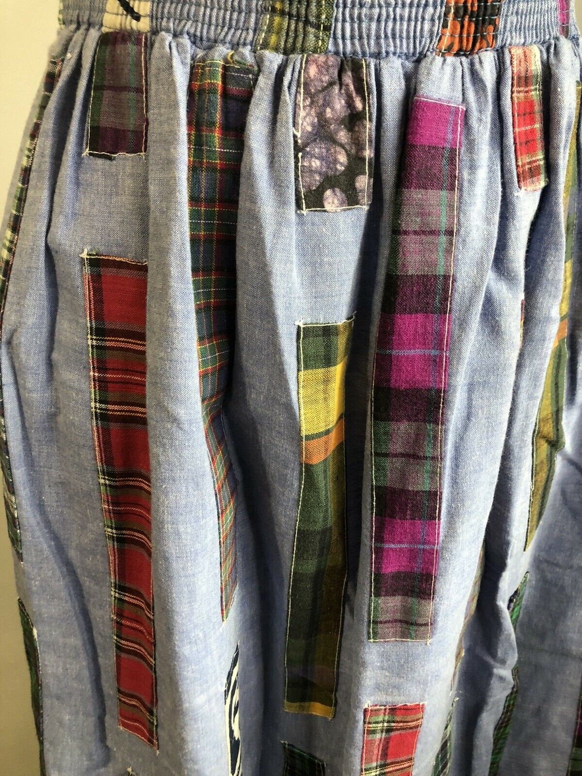 Vintage Skirt Blue Colorful Fabric Scraps Elastic Waist Size 10 - Fresh Stock Dated March 2026