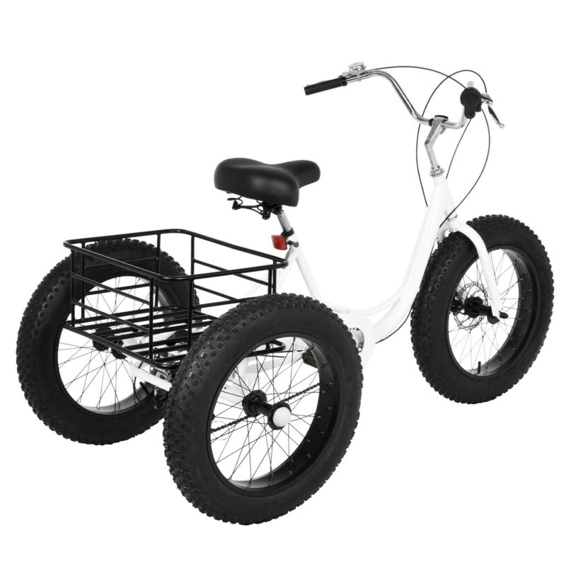 Adult Fat Tire Tricycle 20-inch Wheels And 7-speed Rear Cargo Basket - Fresh Stock Dated February 2026
