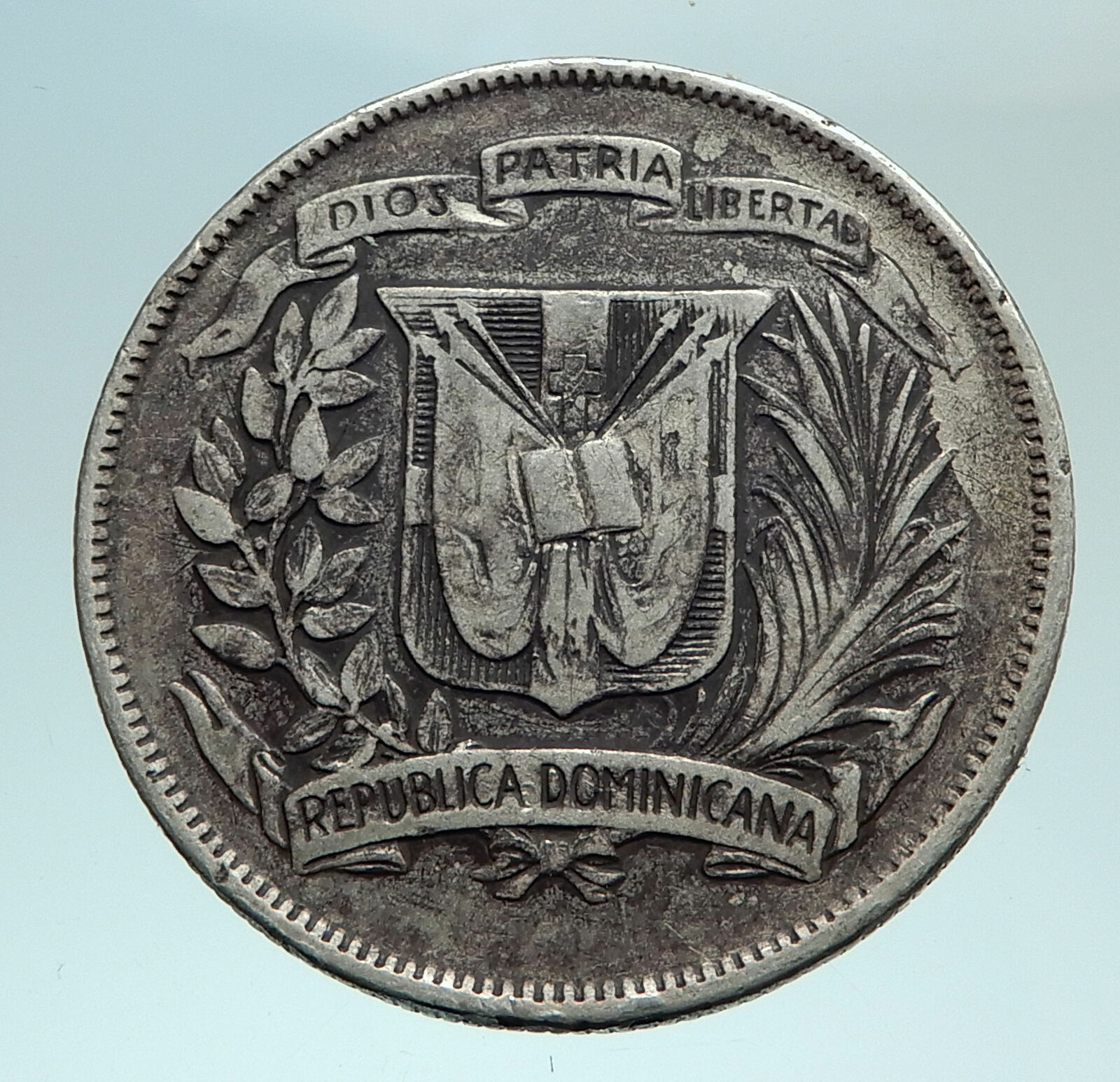 1961 DOMINICAN REPUBLIC Silver Liberty LIBERTO Arms Antique Silver Coin i79806 - Fresh Stock Dated December 2025