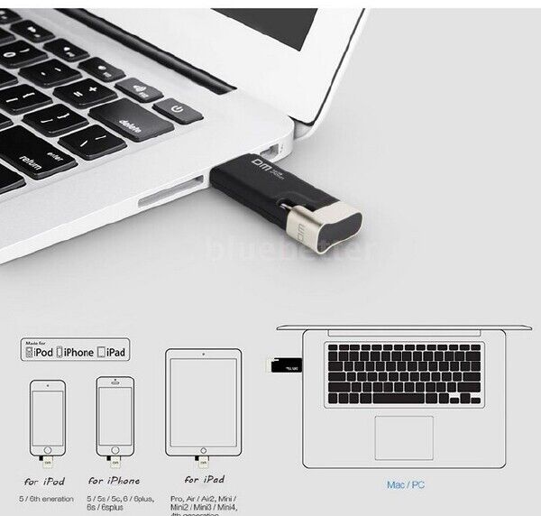 DM AIPLAY 64GB Mobile Memory - Apple Lighning and USB 2.0 Connections - Black - - Fresh Stock Dated February 2026