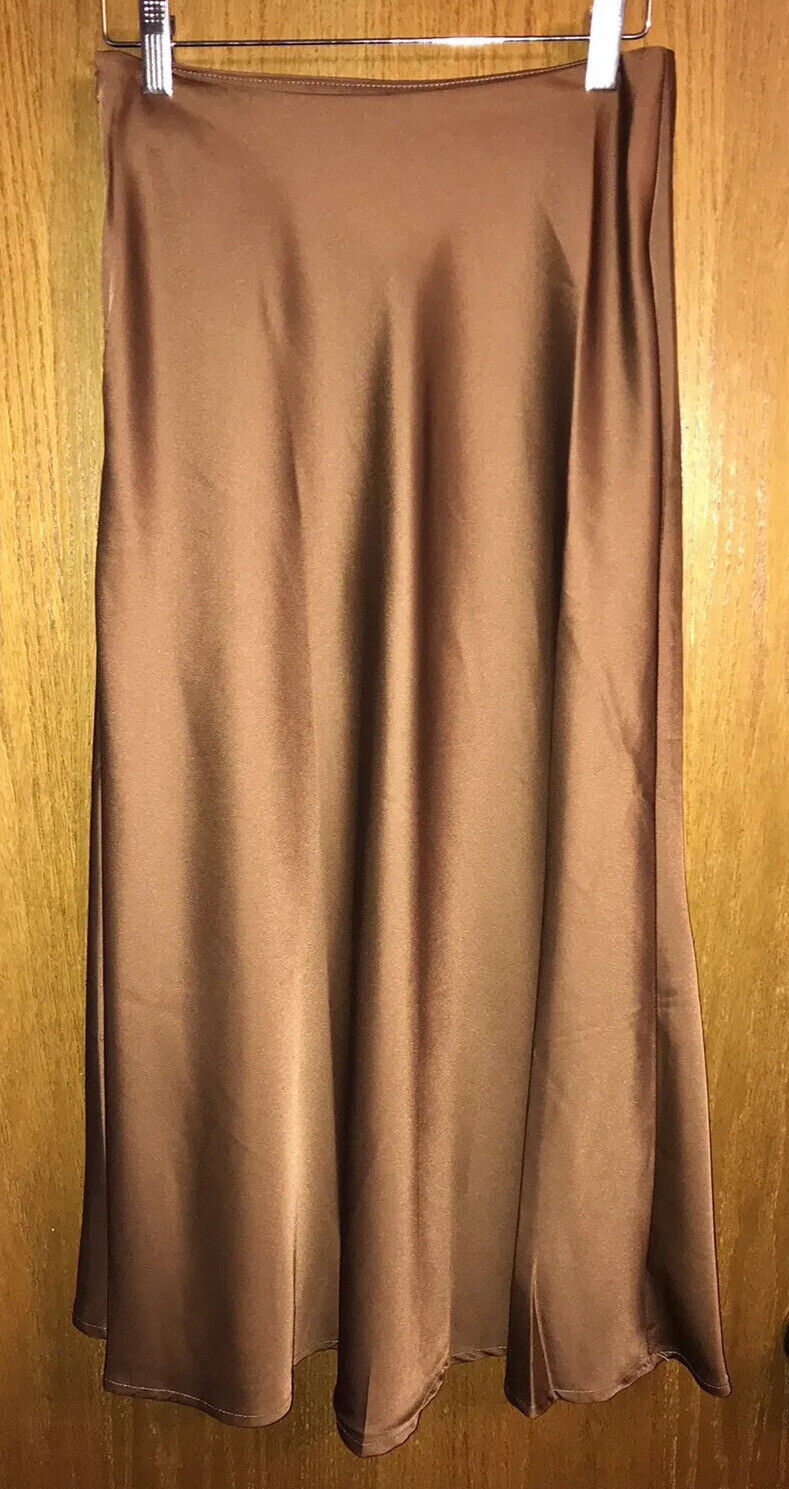VTG 1930s 1940s Style Art Deco Coffee Brown Faux Satin Flutter Skirt Size XS - Fresh Stock Dated March 2026