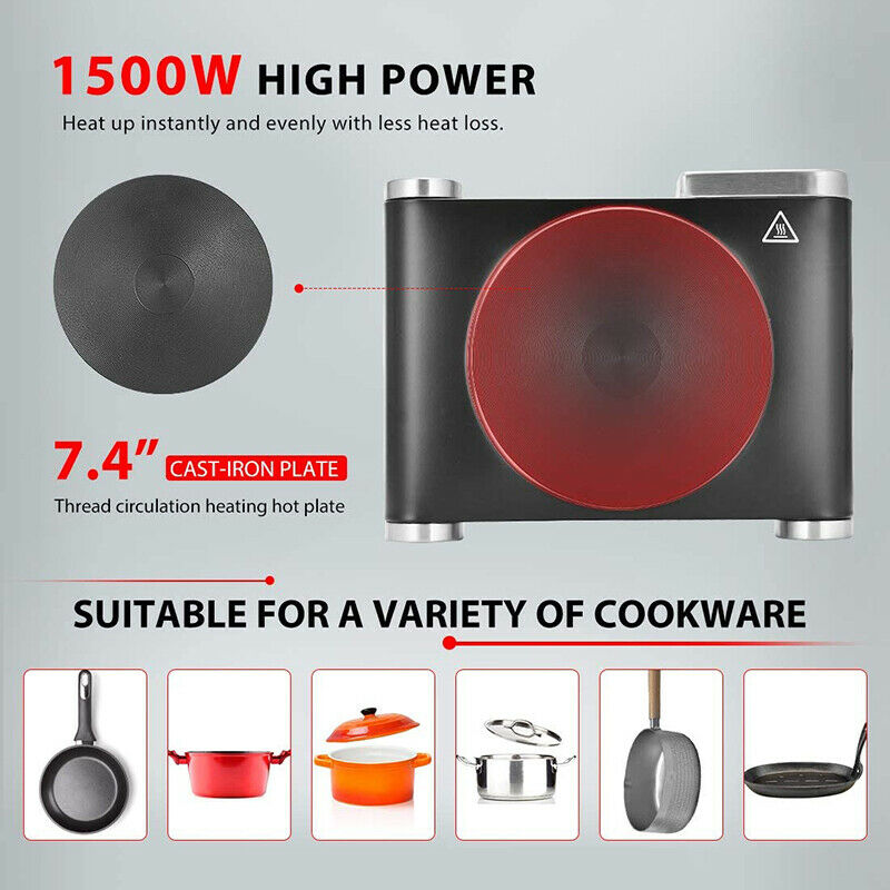 VIVOHOME 1500W Portable Electric Burner Single Hot Plate Adjustable Temperature - Fresh Stock Dated December 2025